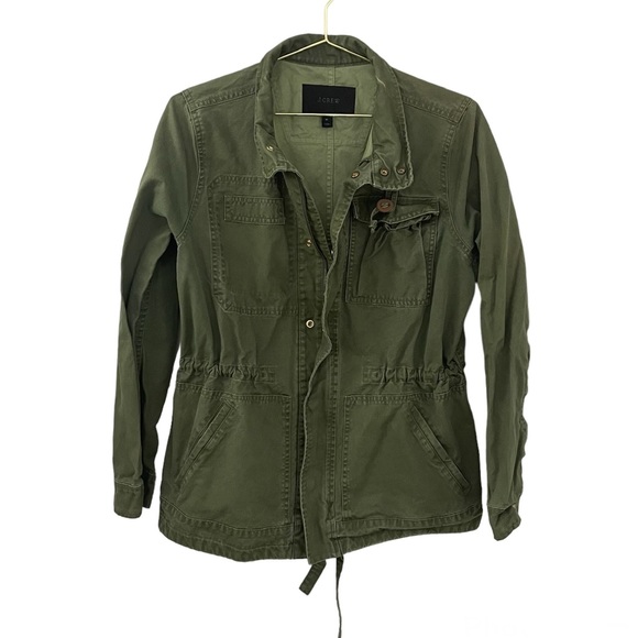 J. Crew Army Green Full Zip and Snap Closure Utility Jacket with Pockets Size M - Picture 1 of 14